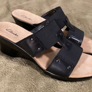 Clarks Emmagene Black Leather Sandals Size 8M